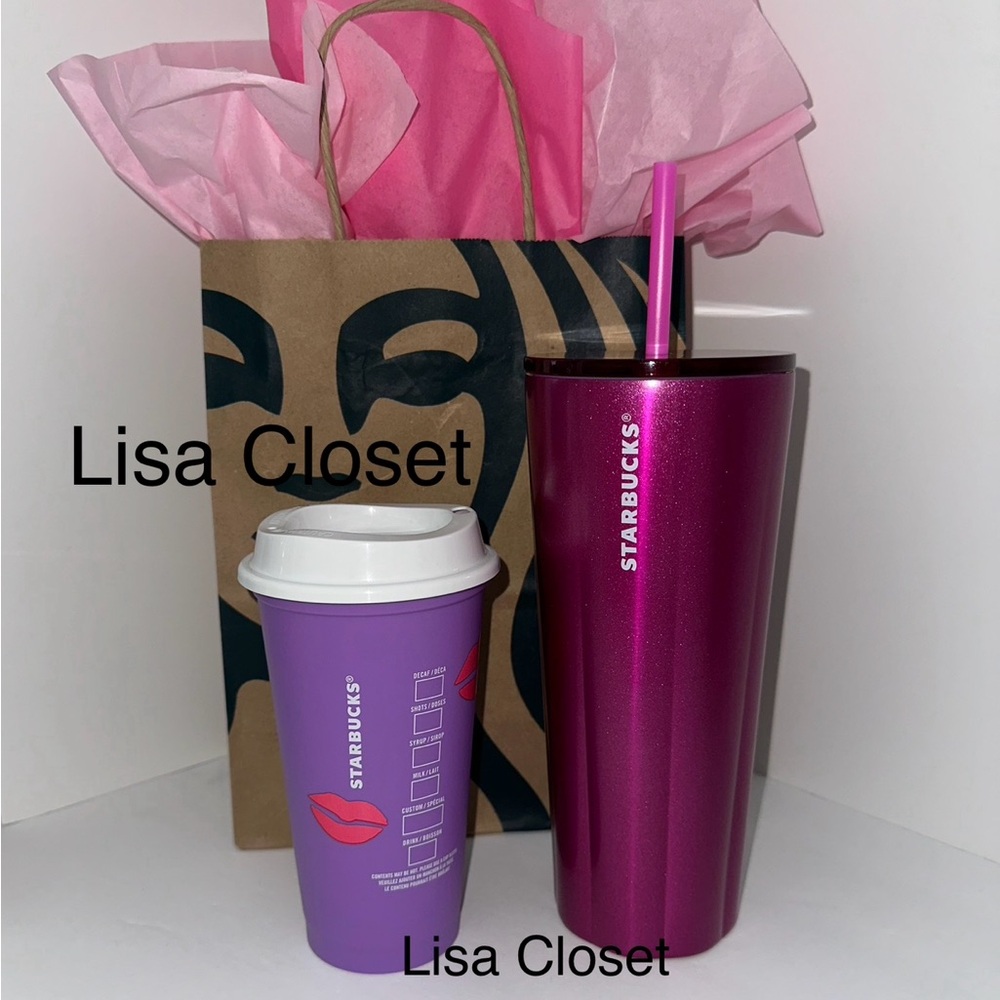 Starbucks New Pink Glitter Stainless Steel Tumbler set